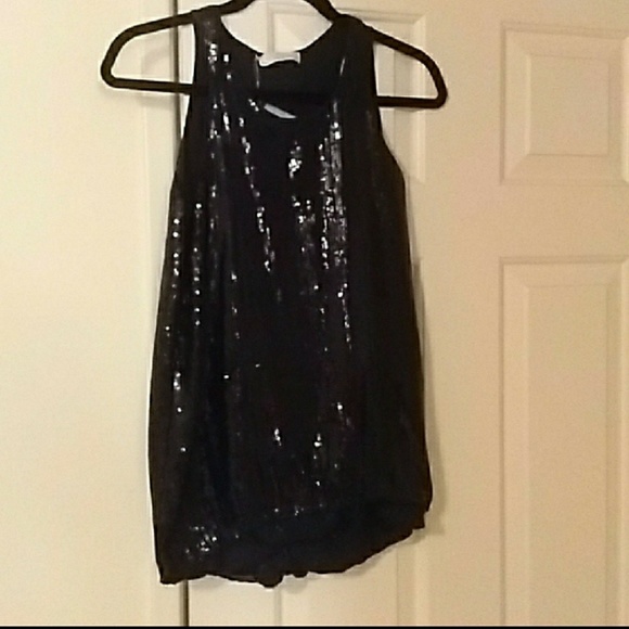 NWOT Italian designer black silk & sequin top - Picture 2 of 5